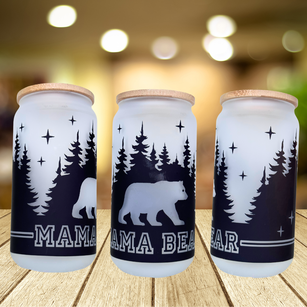 Mama Bear Frosted Glass Can 18oz