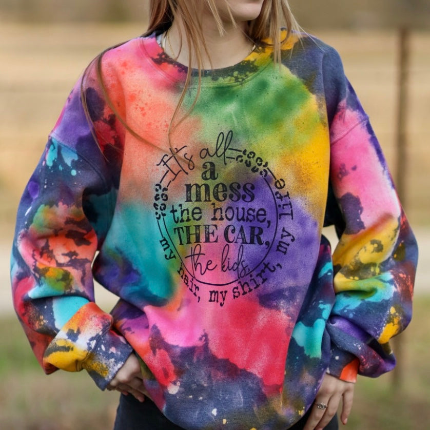 Hot Mess Mama Tie Dye Crew Neck sweatshirt