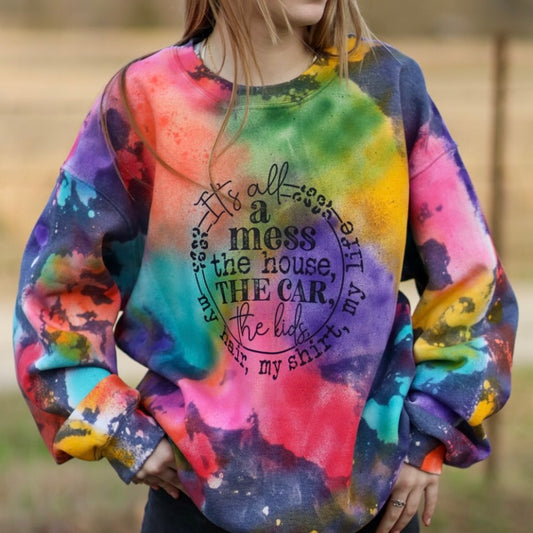 Hot Mess Mama Tie Dye Crew Neck sweatshirt